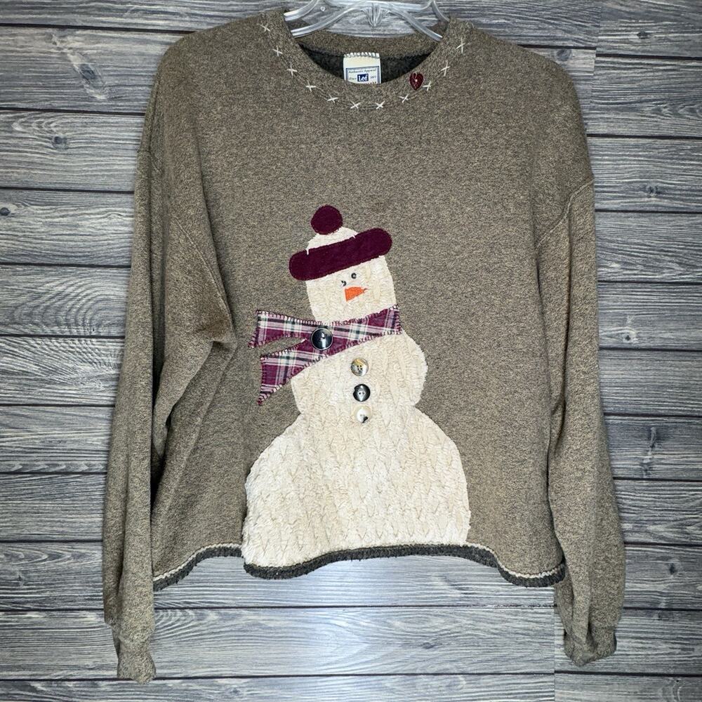 Vintage 90s Lee Heavyweight Womens M Christmas Sweatshirt Folk Art Snowman Ugly